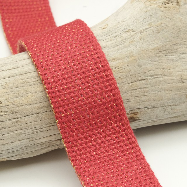 30mm Gold Lurex Cotton Ribbon - Red - Maison Klem